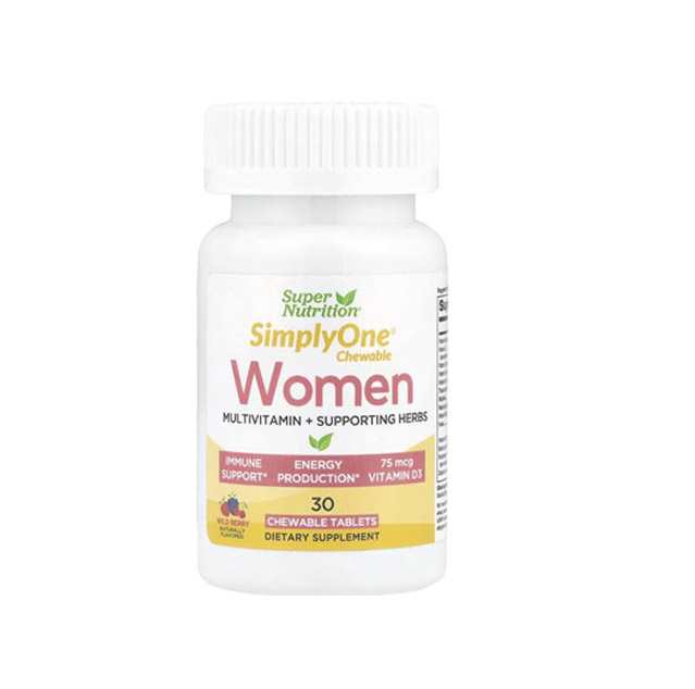 Super Nutrition – SimplyOne®, Women, Multivitamin + Supporting Herbs, Wild-Berry, 30 Chewables