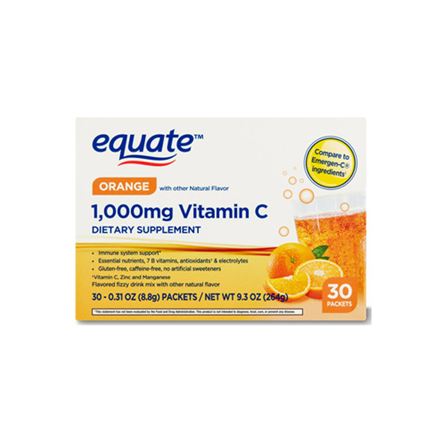 Equate – Vitamin C Powder (1000mg), Orange -30 packets, 8.8g each