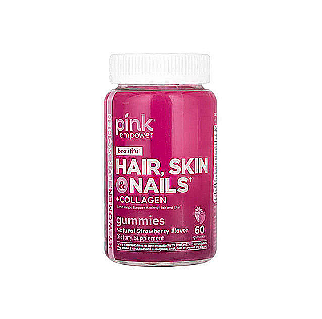 Pink – Beautiful, Hair, Skin & Nails + Collagen, Natural Strawberry, 60 Gummies