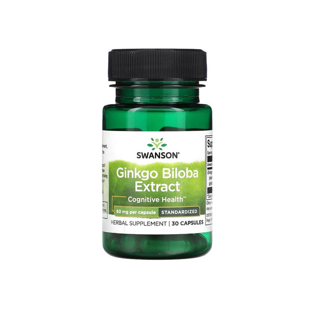 Swanson – Ginkgo Biloba Extract Standardized (60mg), 30 Capsules