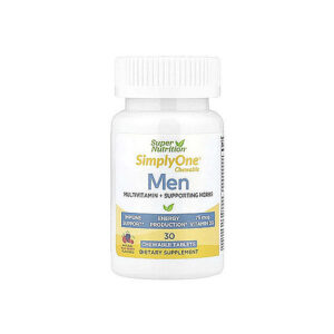 Super Nutrition - SimplyOne, Men’s Multivitamin + Supporting Herbs, Wild-Berry, 30 Chewable Tablets