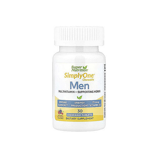 Super Nutrition – SimplyOne, Men’s Multivitamin + Supporting Herbs, Wild-Berry, 30 Chewable Tablets