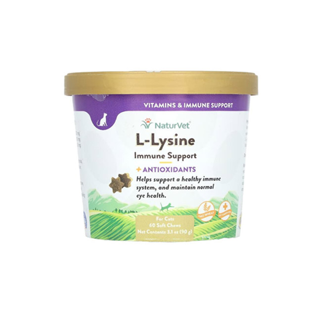 NaturVet – L-Lysine Immune Support + Antioxidants, For Cats, 60 Soft Chews, 3.1 oz (90 g)