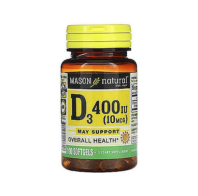 Mason Natural – Vitamin D3, 10mcg (400 IU), 100 Softgels