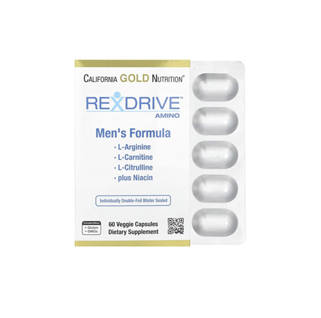 California Gold Nutrition – Rexdrive™ Amino with L-Arginine HCl, L-Citrulline, Acetyl-L-Carnitine Arginate DiHydrochloride, and Glycine Propionyl-L-Carnitine HCl, Men’s Formula, 60 Veggie Capsules