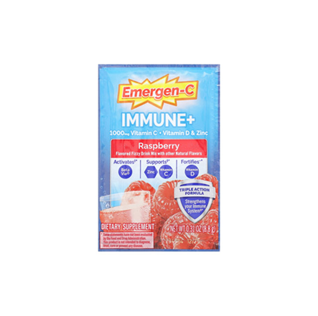Emergen-C – Immune+ Vitamin C + Vitamin D & Zinc, Raspberry, 30 Packets, 0.31 oz (8.8 g) Each