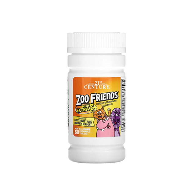 21st Century – Zoo Friends with Extra C, Orange, 60 Chewable Tablets